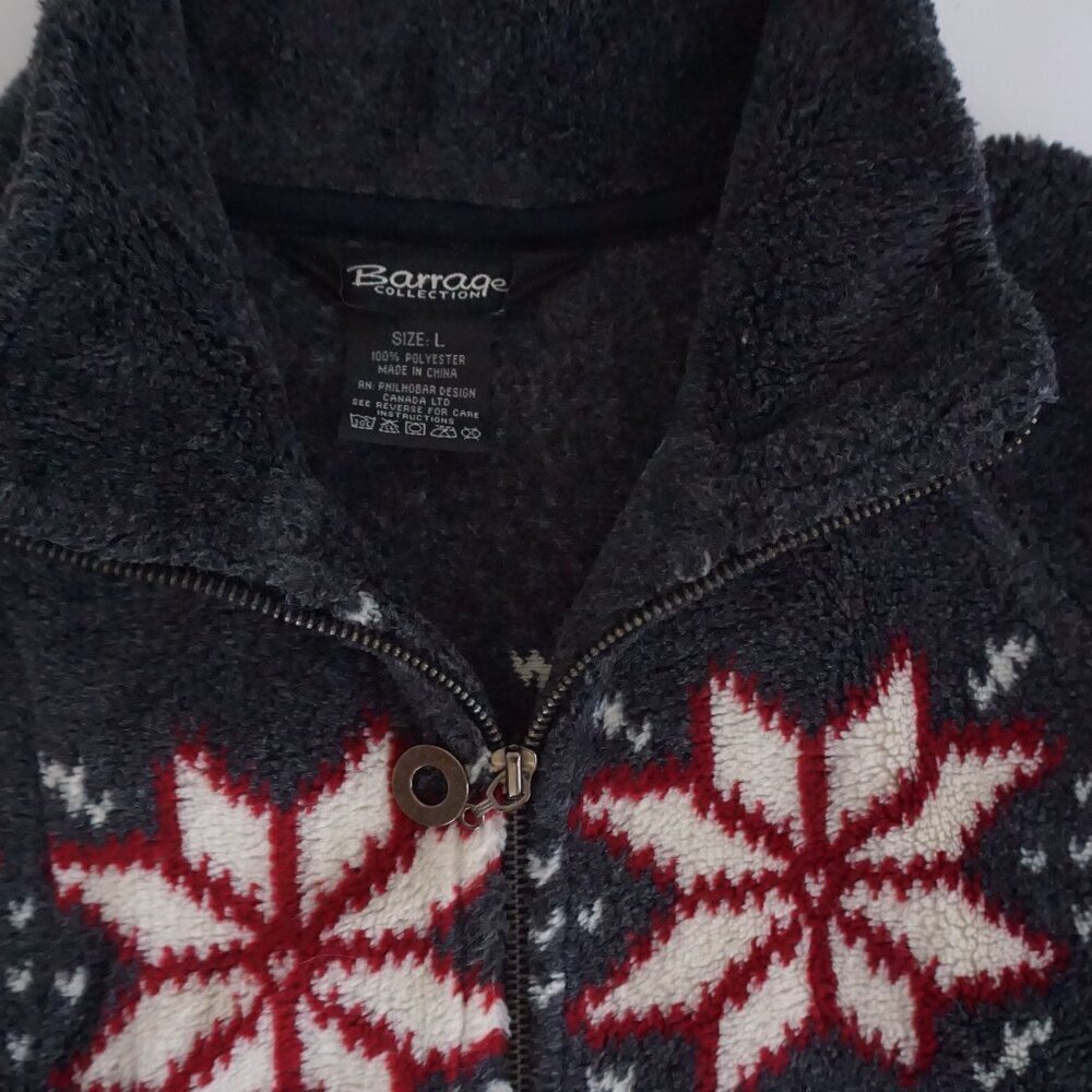 Barrage Collection Gray Nordic Snowflake Zip Jacket Winter Fair Isle Cabincore L - Picture 11 of 11